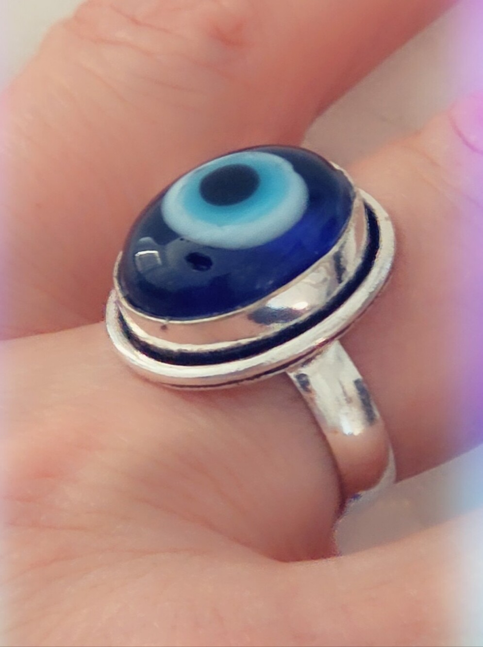 Evil Eye Gemstone Ring Overlay Sterling Silver Plated